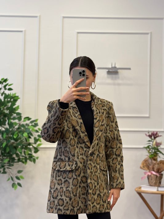 Leopar Desen Blazer Ceket