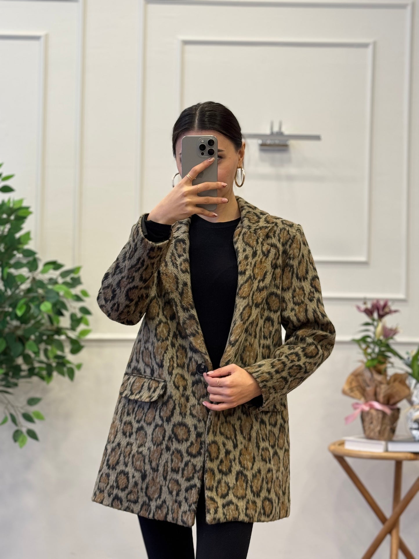 Leopar Desen Blazer Ceket