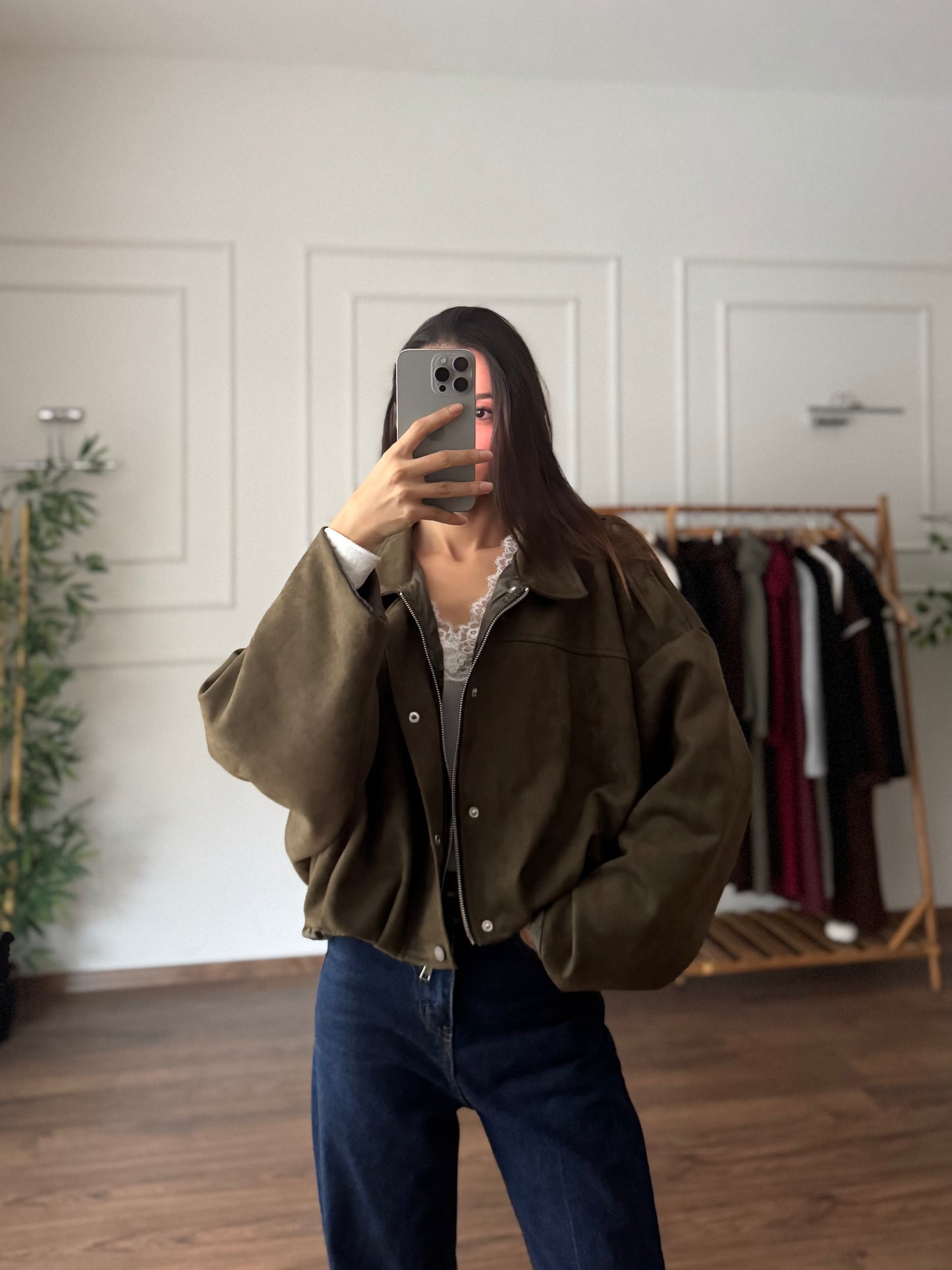 ZR Elya Süet Apoletli Bomber Haki Ceket