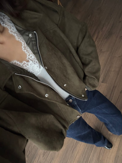 ZR Elya Süet Apoletli Bomber Haki Ceket