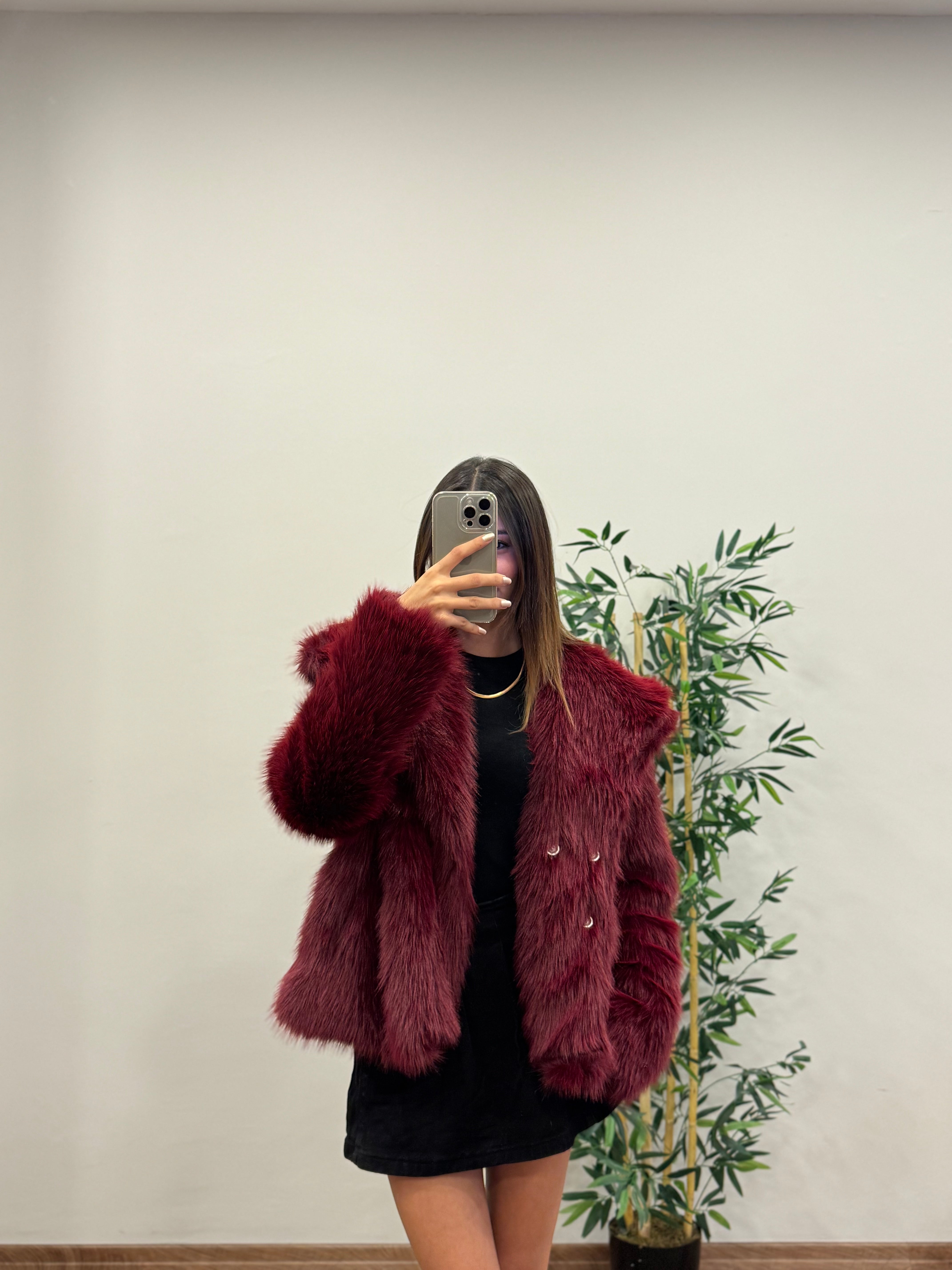 Bordo Astarlı Cepli Premium Kürk