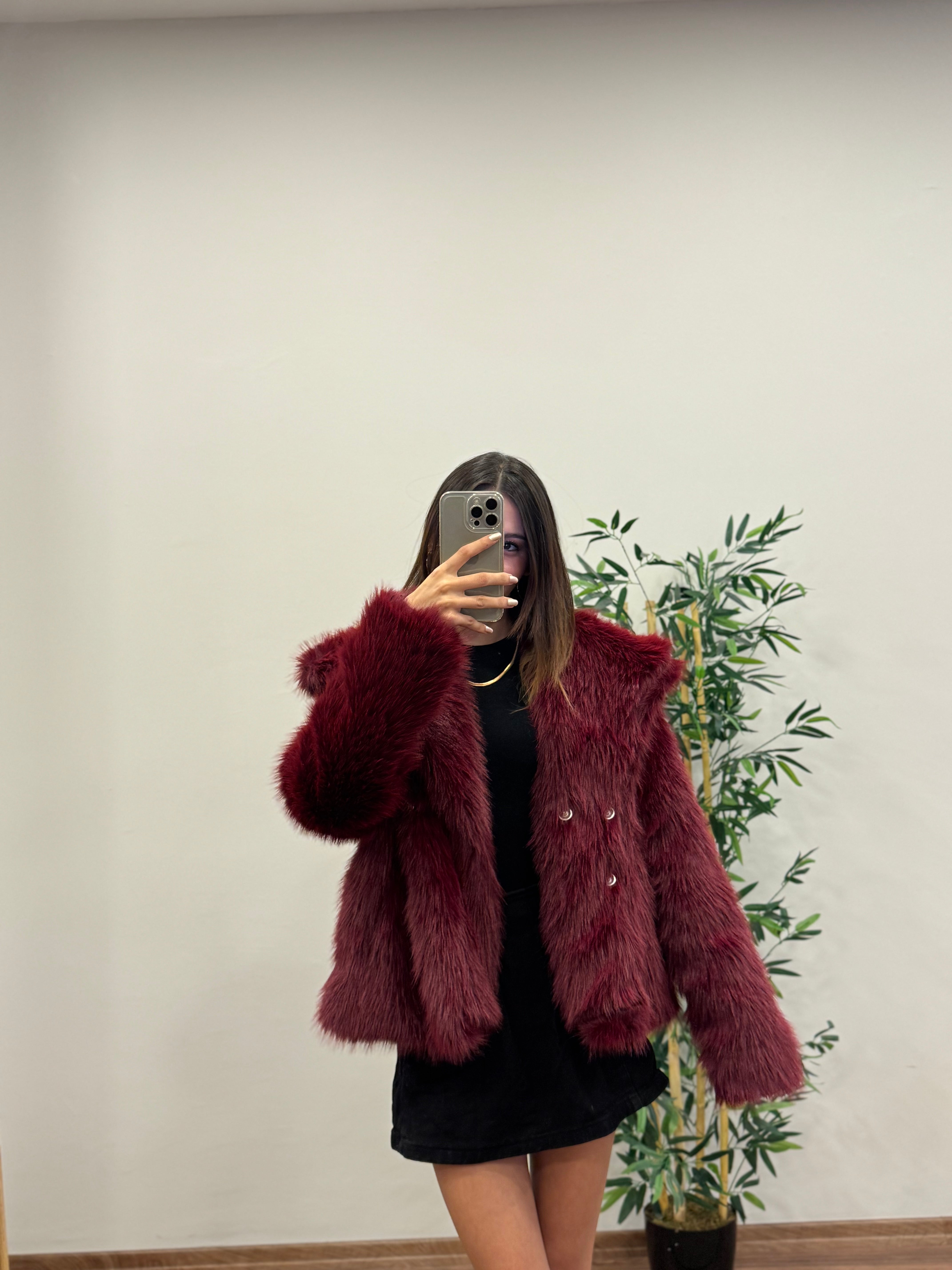 Bordo Astarlı Cepli Premium Kürk