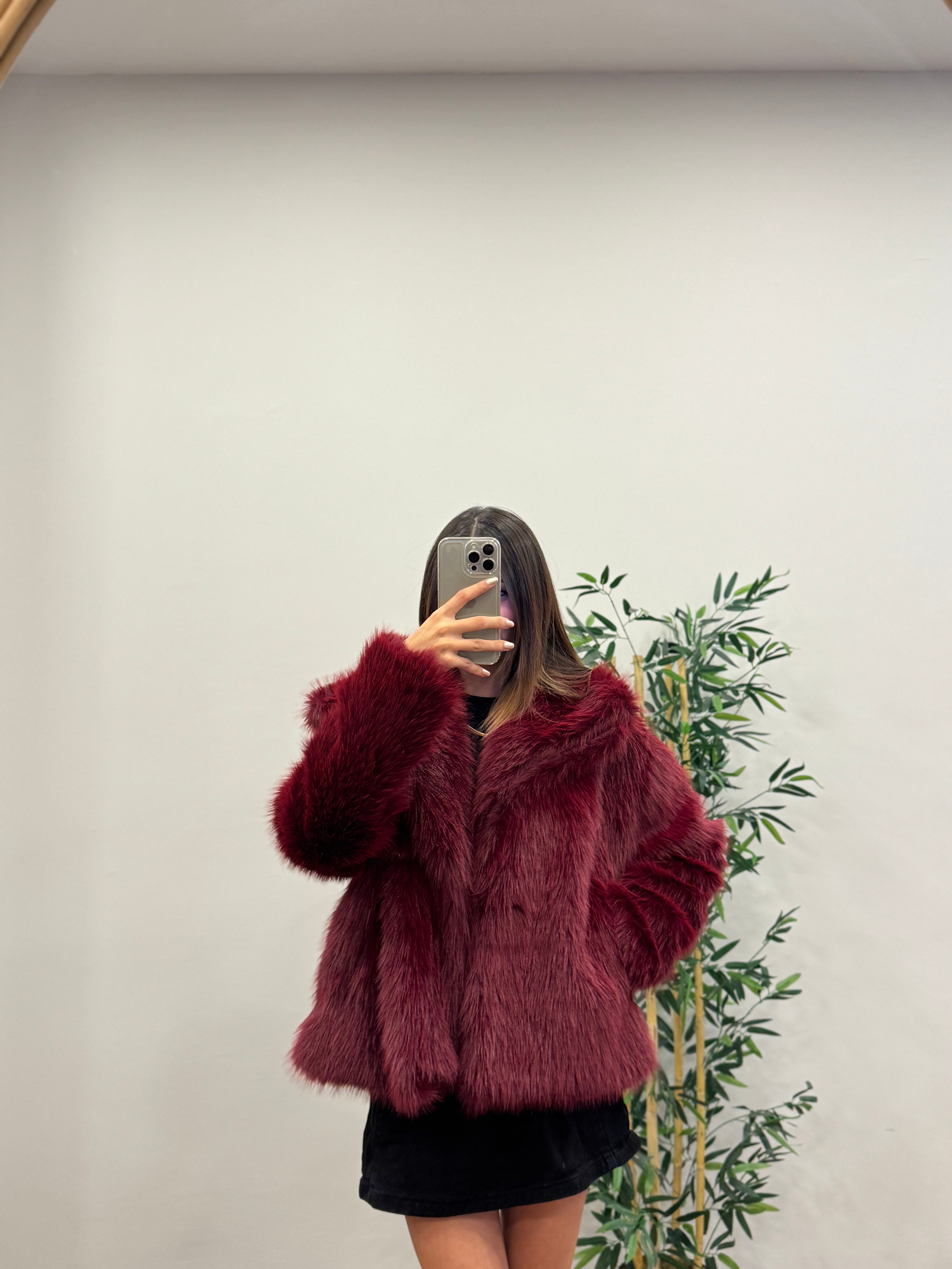 Bordo Astarlı Cepli Premium Kürk