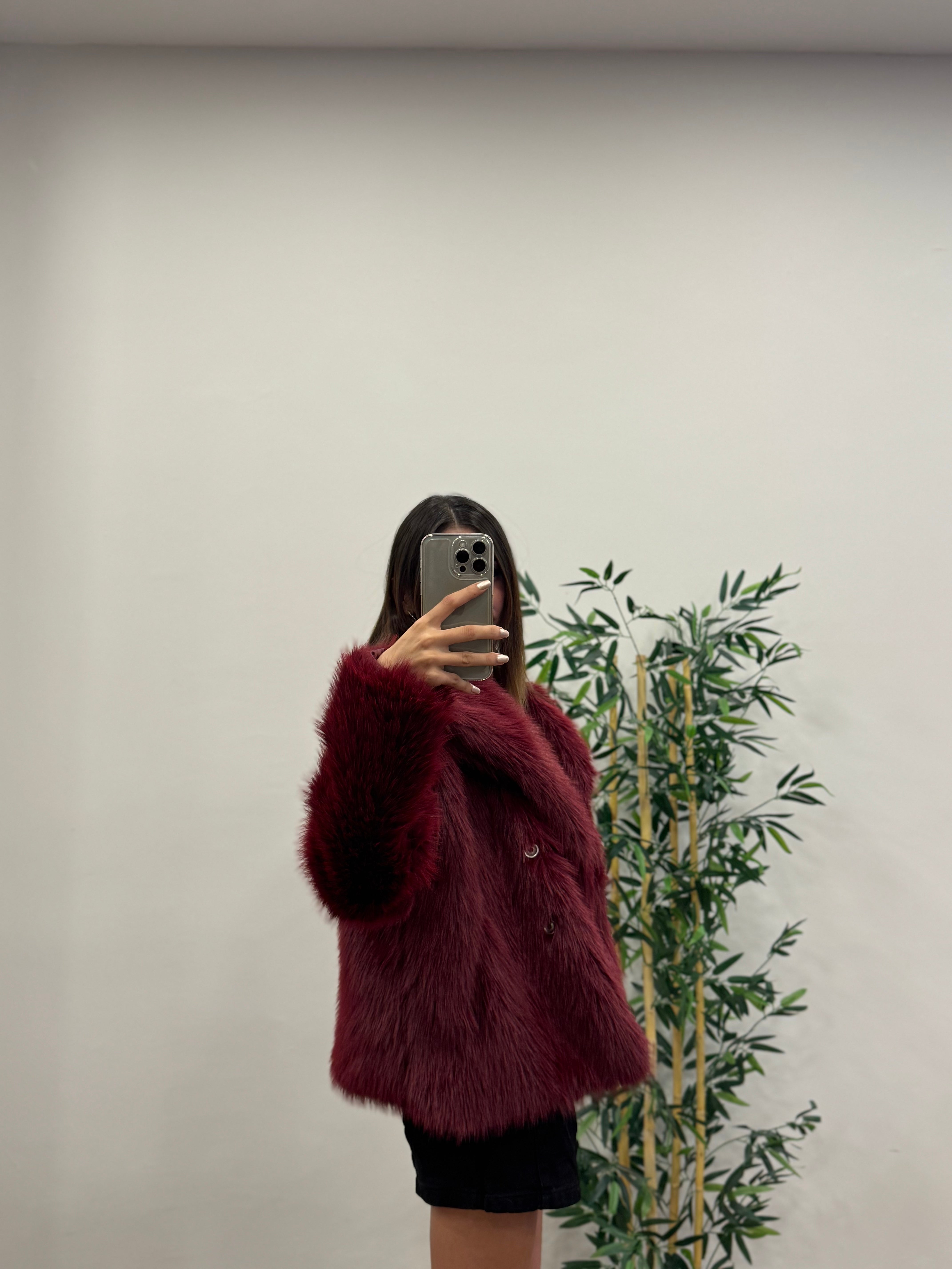 Bordo Astarlı Cepli Premium Kürk