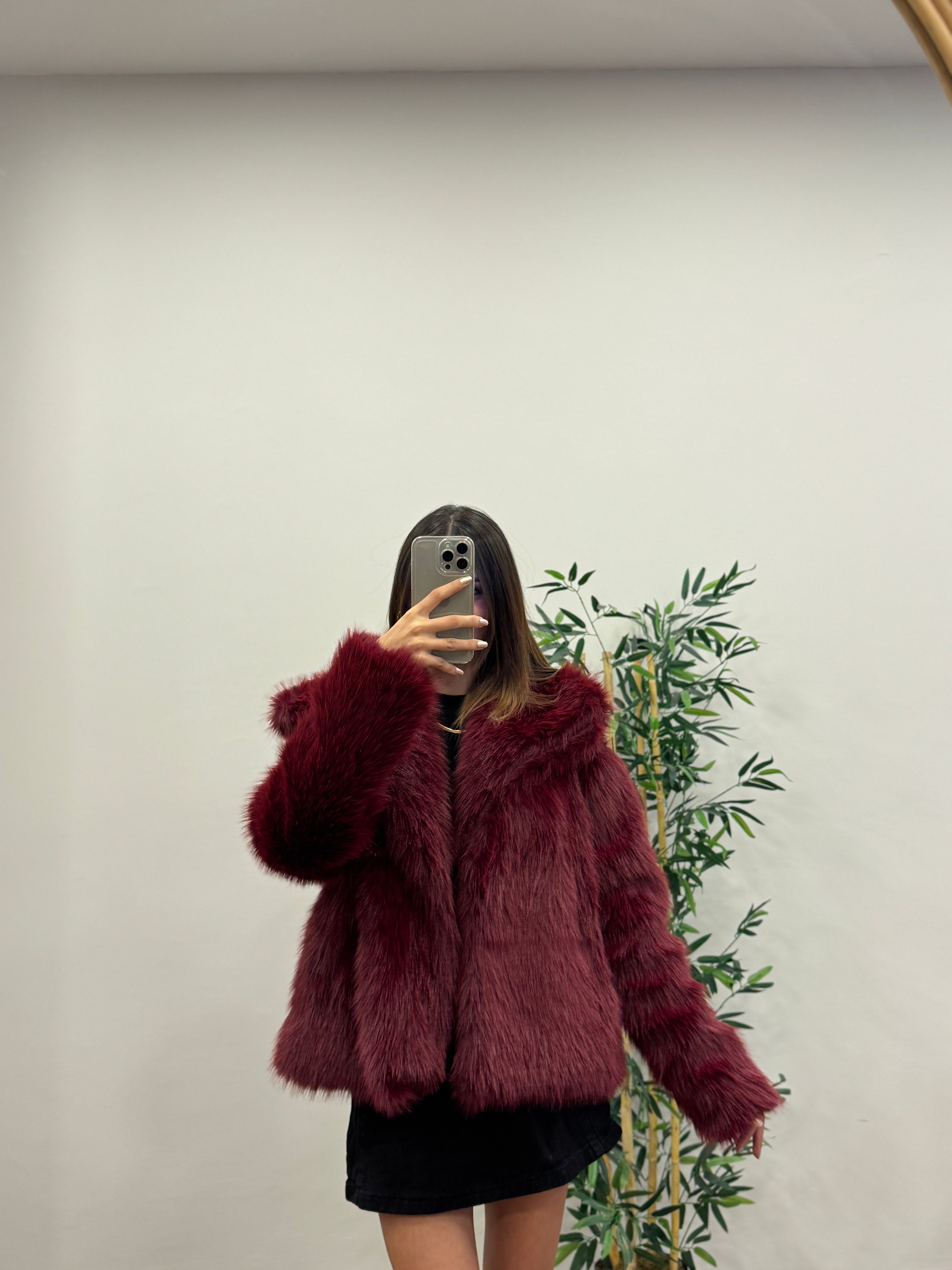 Bordo Astarlı Cepli Premium Kürk