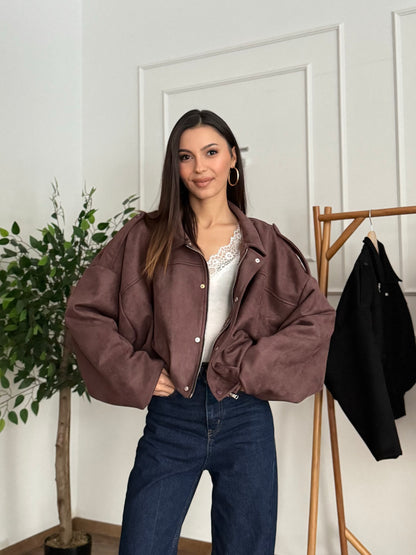 ZR Elya Süet Apoletli Bomber Kahve Ceket