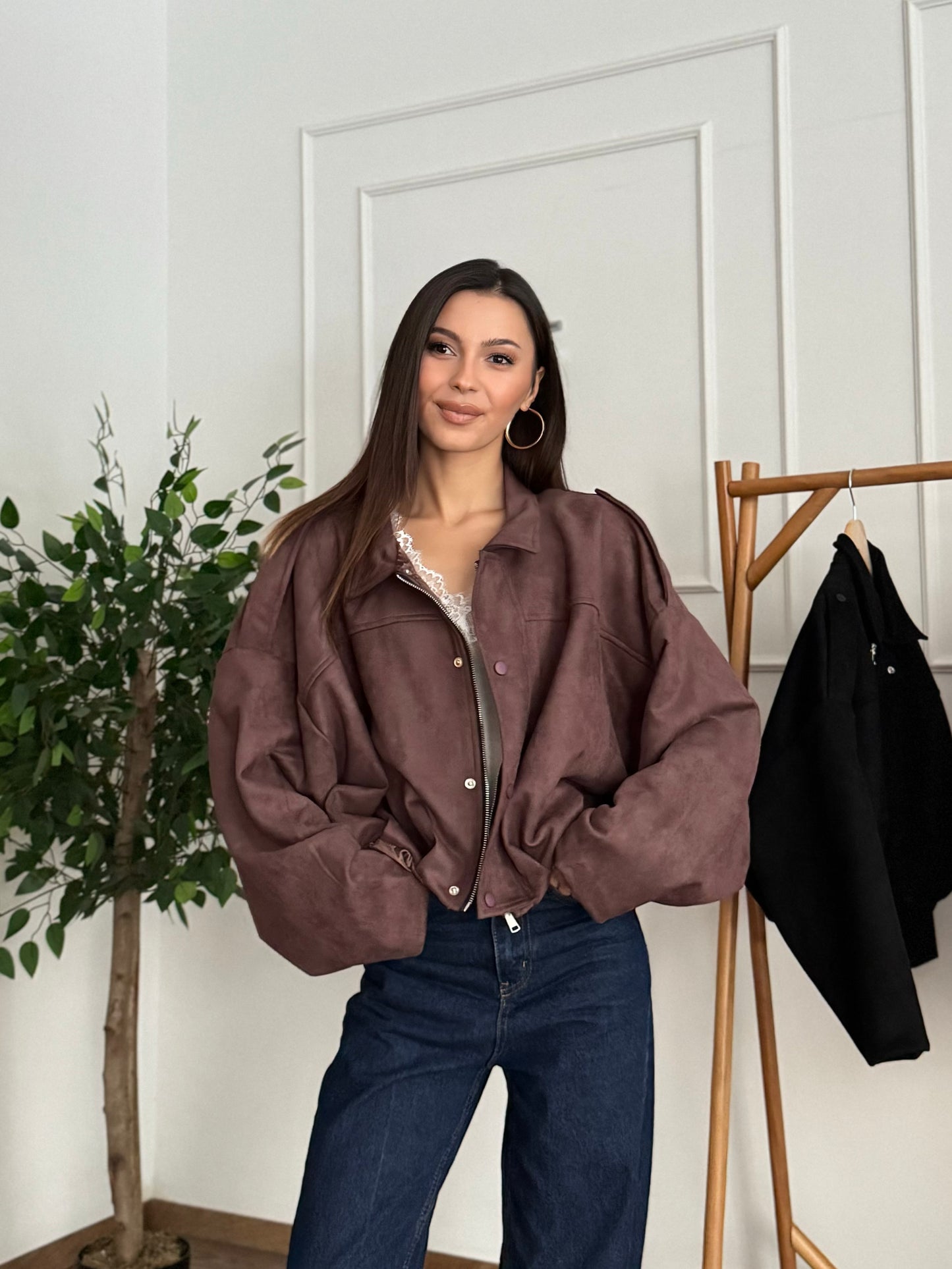 ZR Elya Süet Apoletli Bomber Kahve Ceket