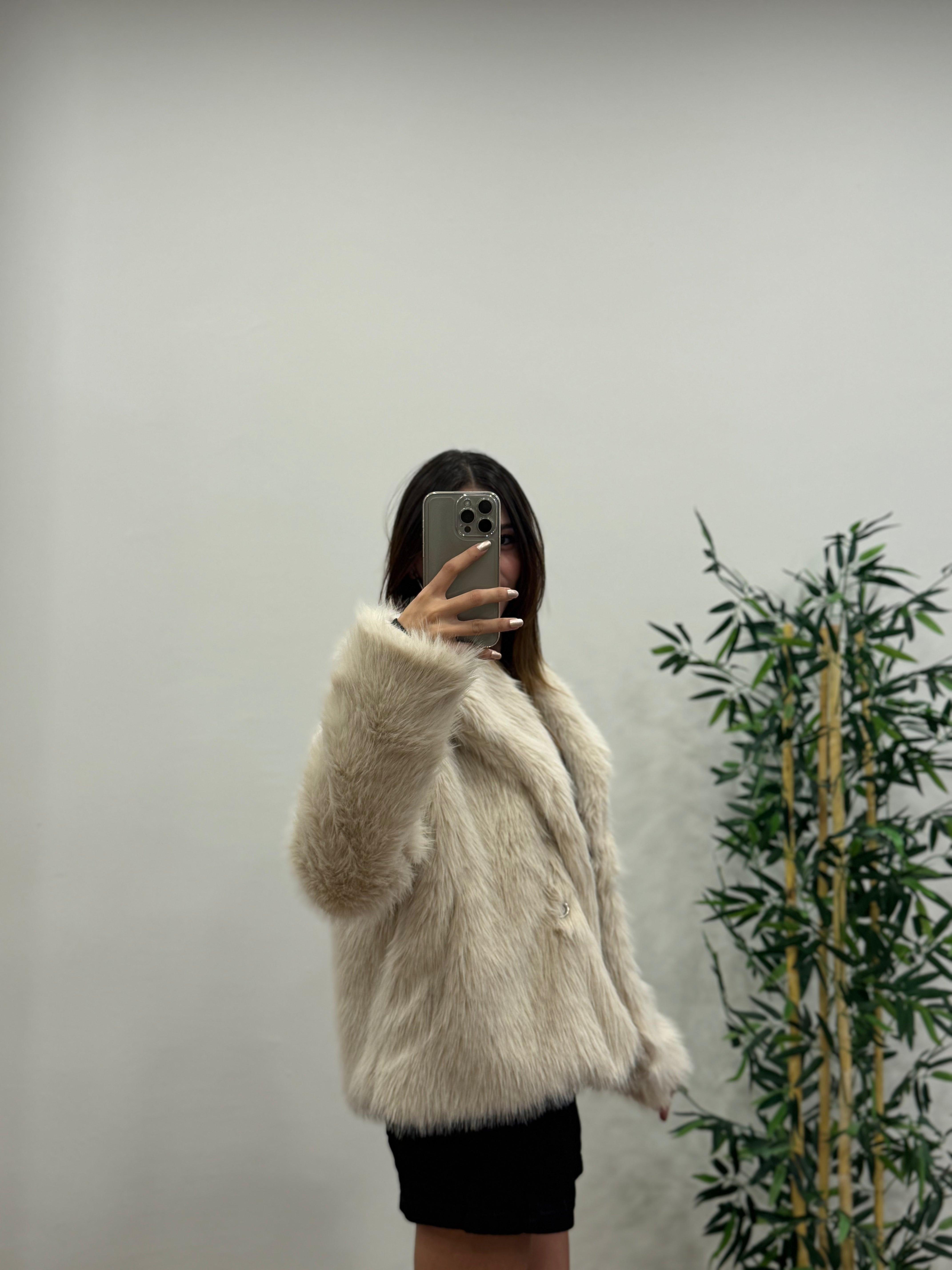 Bej Astarlı Cepli Premium Kürk