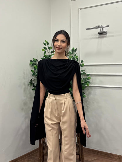 Layla Pelerinli Siyah Bodysuit