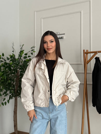 Rena Astarlı Ekru Dik Yaka Ceket/Yağmurluk