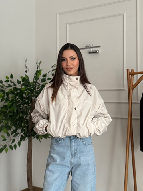 Rena Astarlı Ekru Dik Yaka Ceket/Yağmurluk