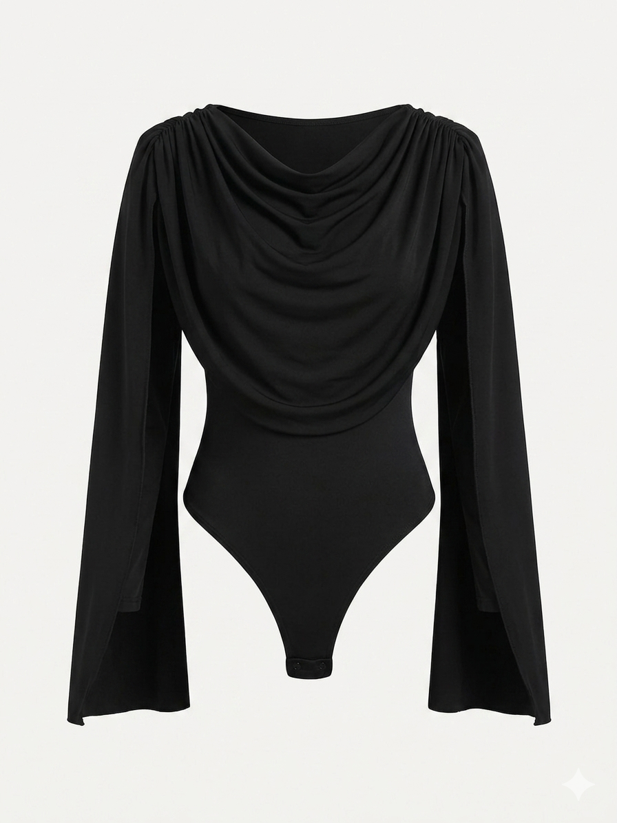 Layla Pelerinli Siyah Bodysuit