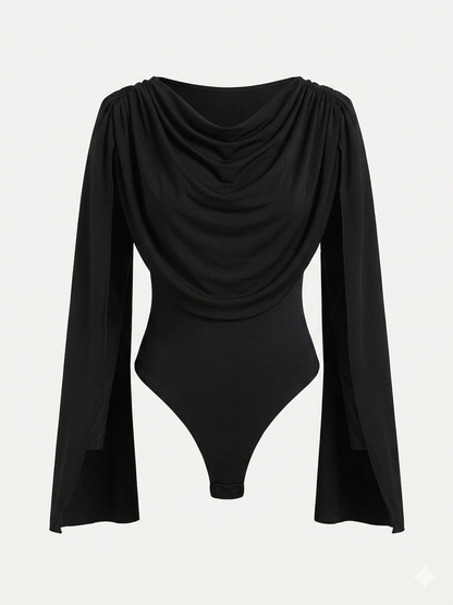 Layla Pelerinli Siyah Bodysuit