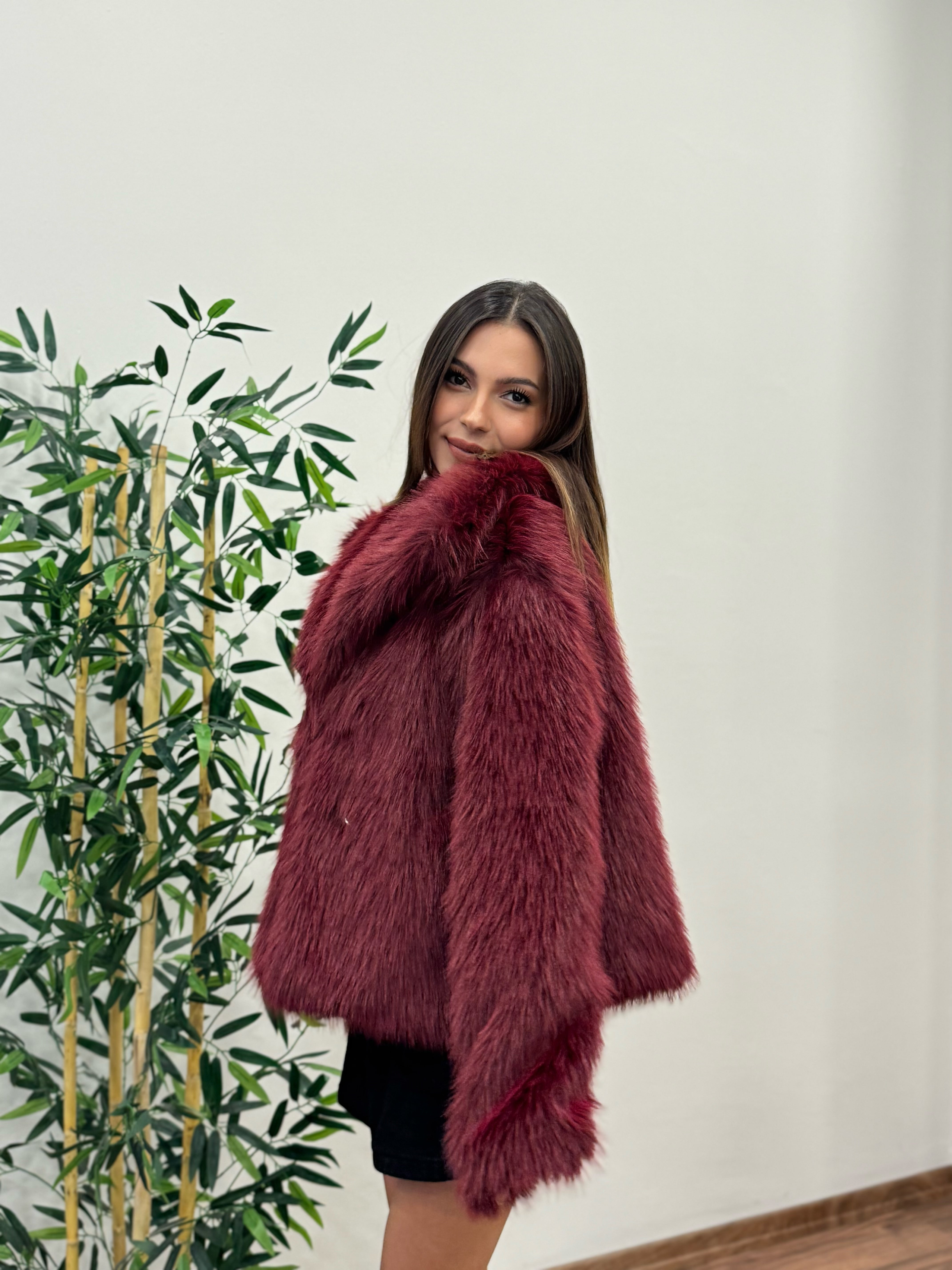 Bordo Astarlı Cepli Premium Kürk