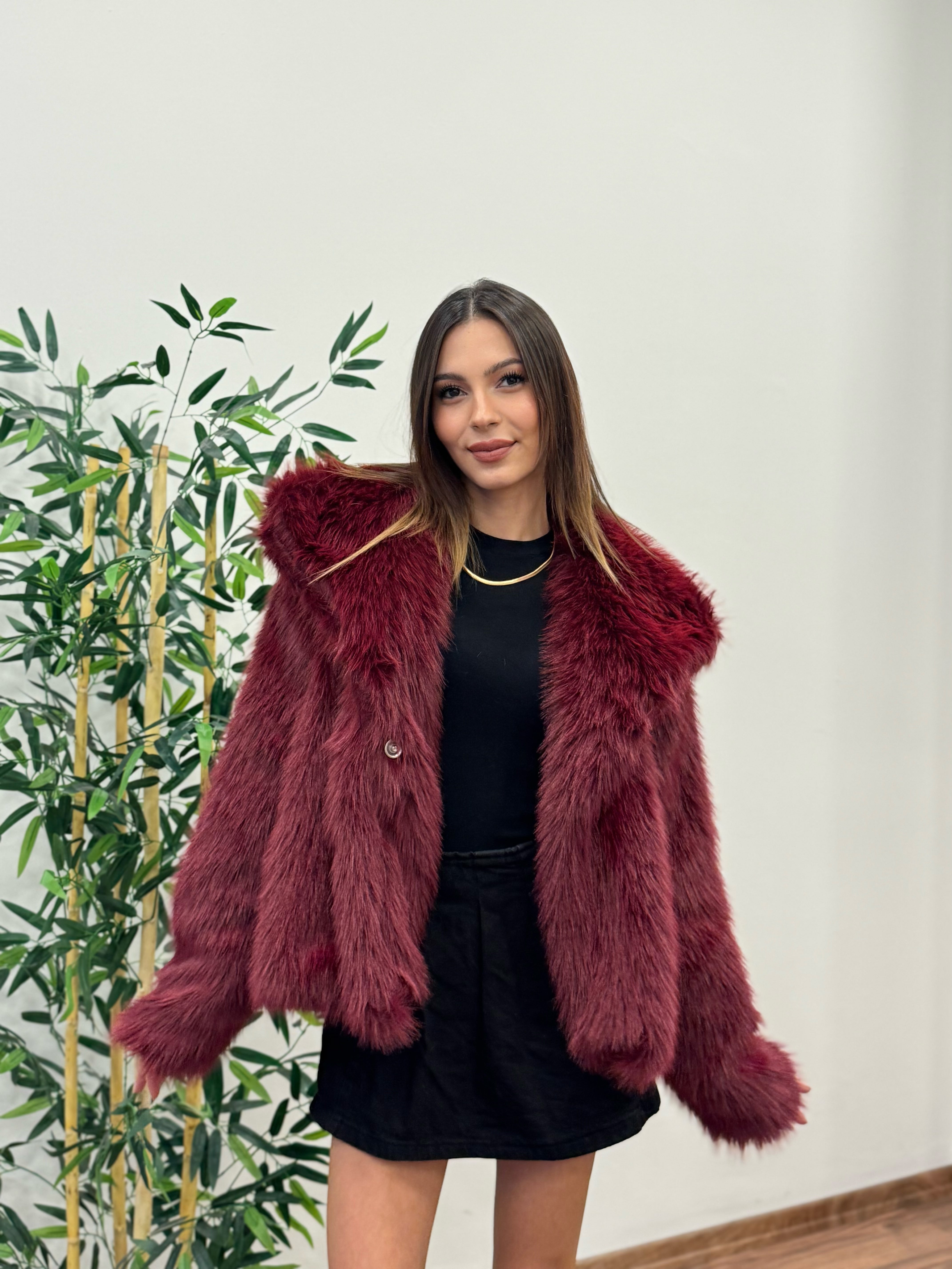 Bordo Astarlı Cepli Premium Kürk