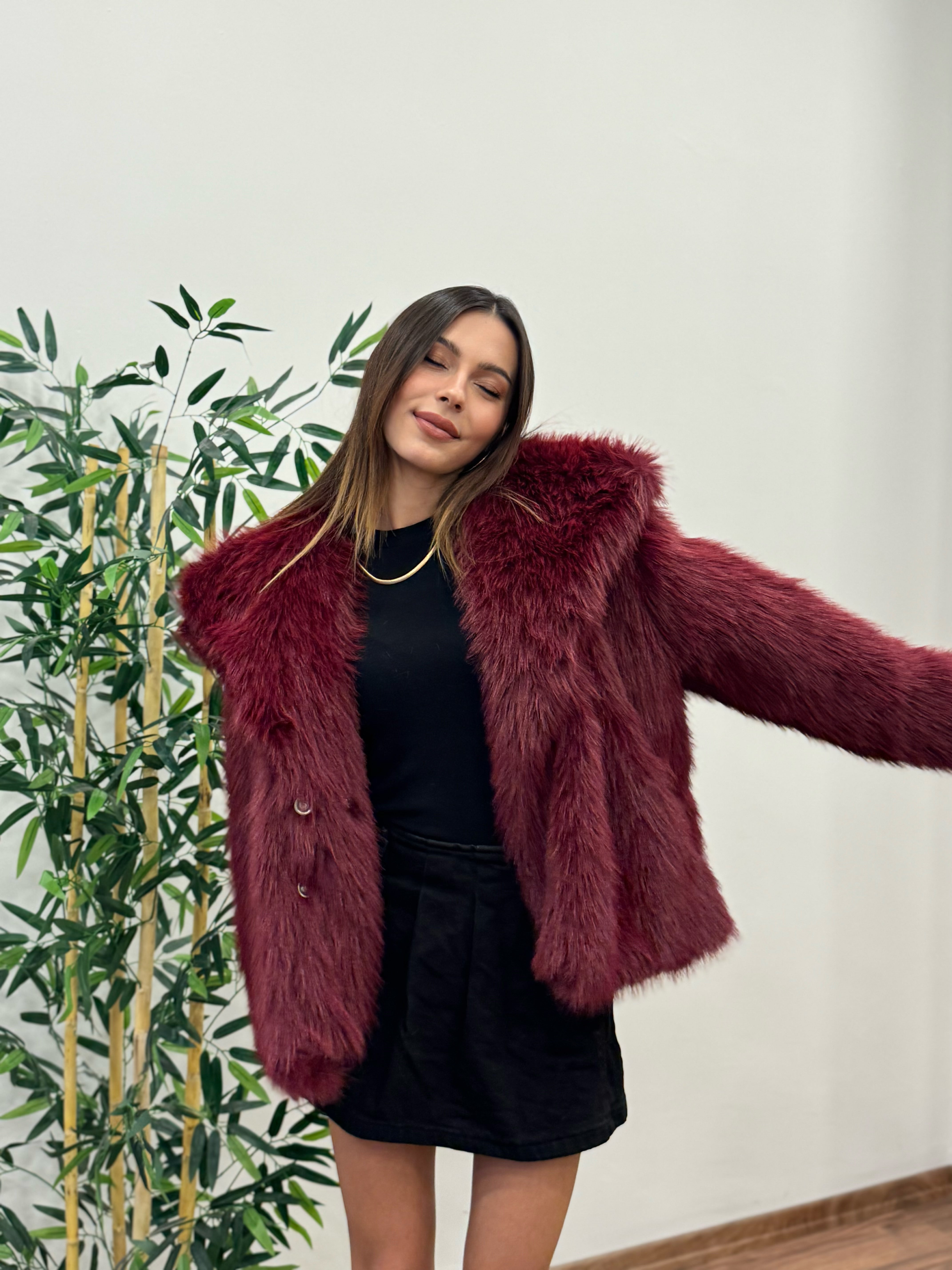 Bordo Astarlı Cepli Premium Kürk