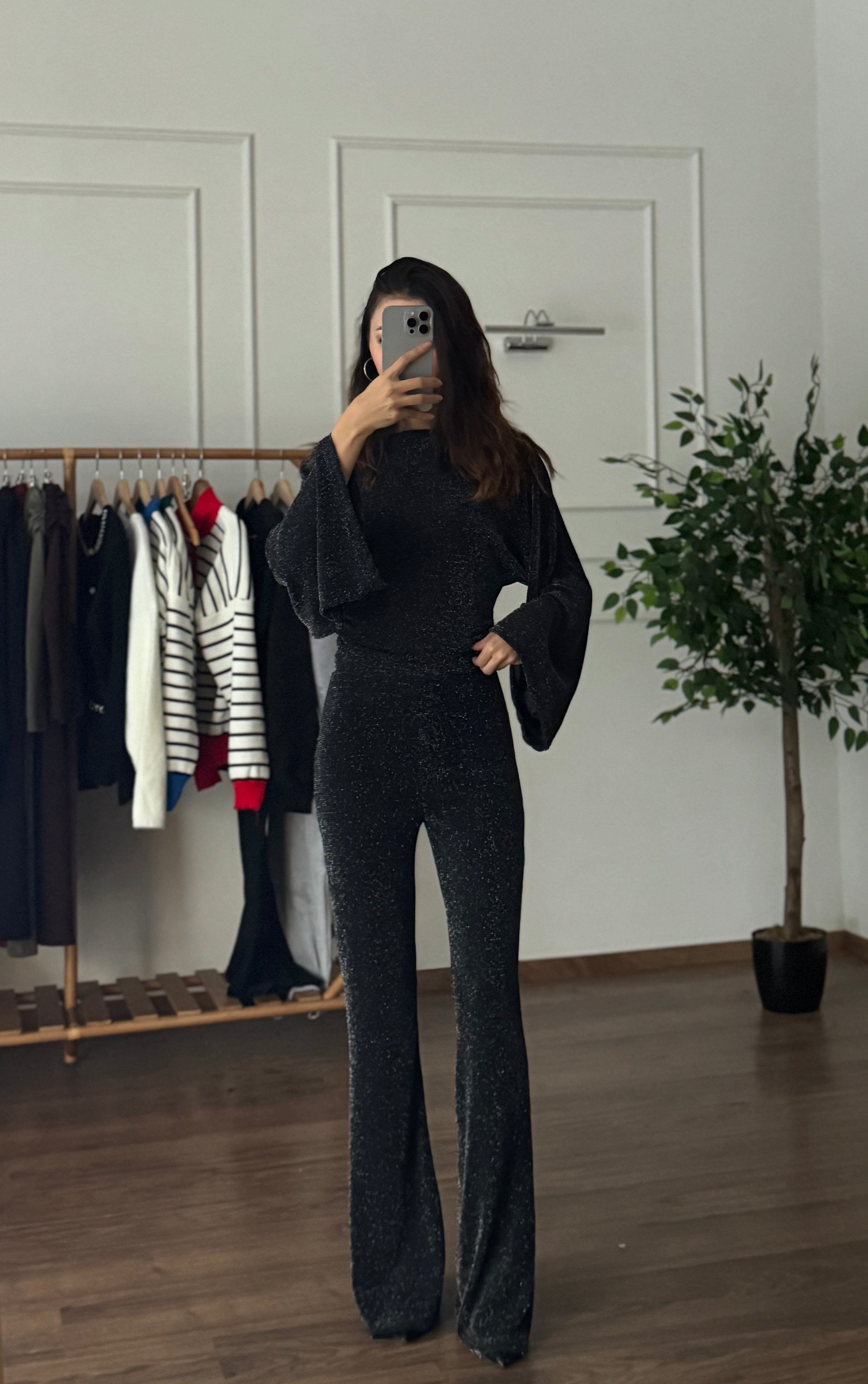 Starlight Bluz Pantolon Siyah Simli Takım