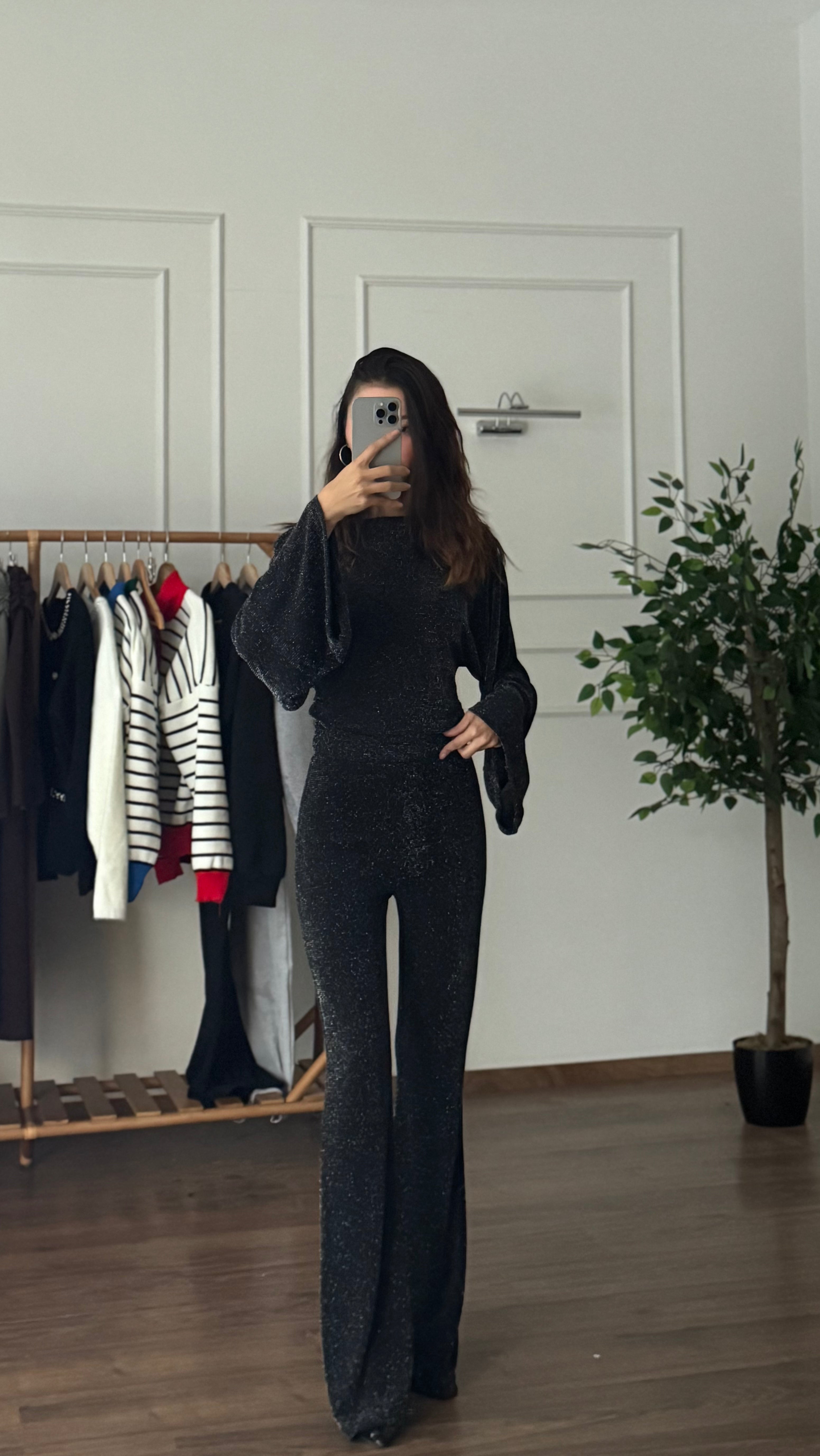 Starlight Bluz Pantolon Siyah Simli Takım