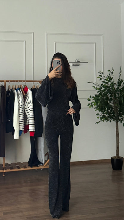 Starlight Bluz Pantolon Siyah Simli Takım