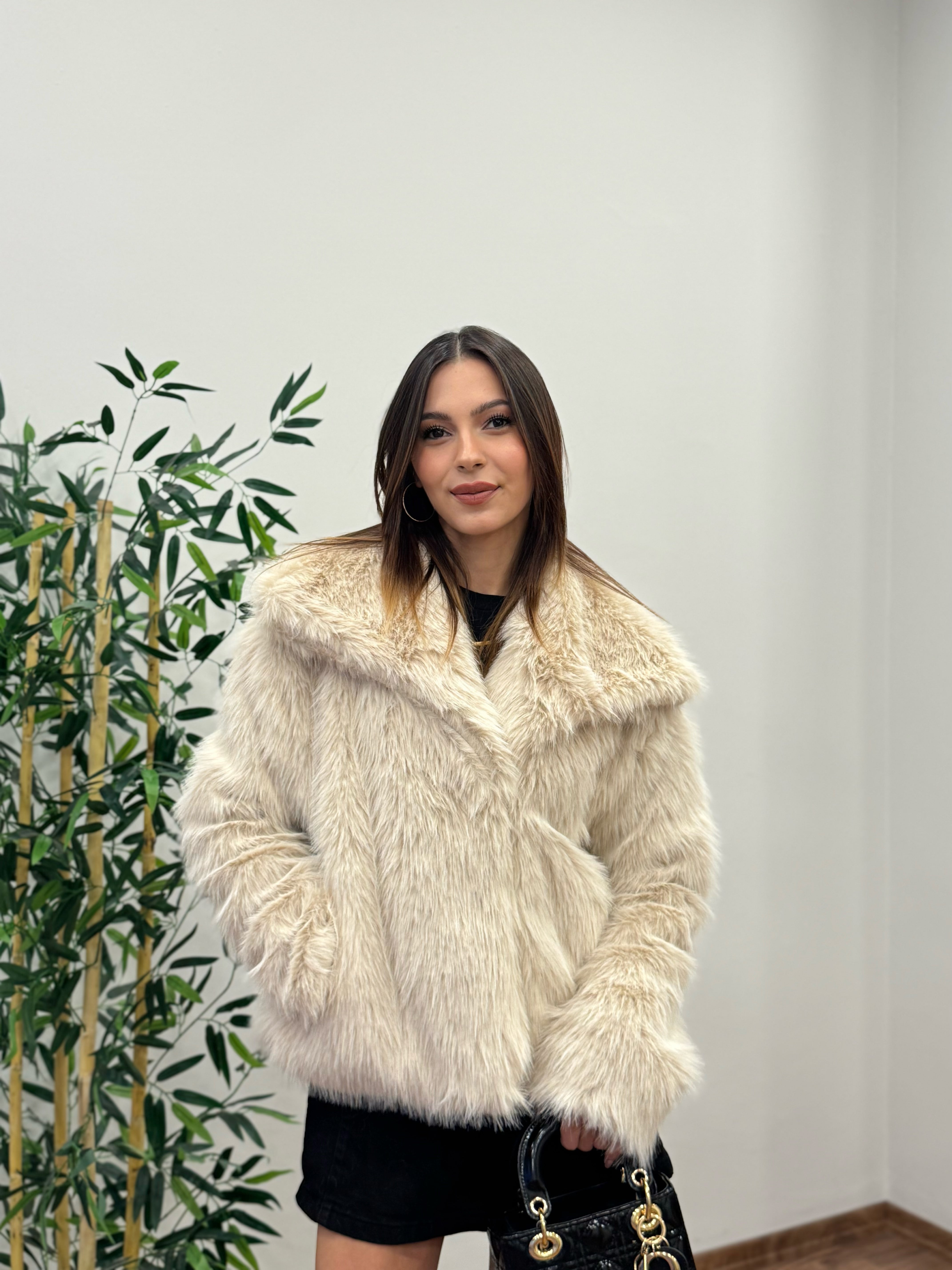 Bej Astarlı Cepli Premium Kürk