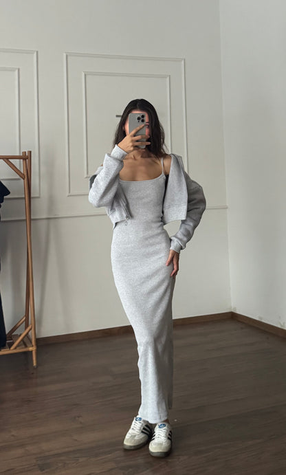 Lena Hoodie Elbise Gri Takım