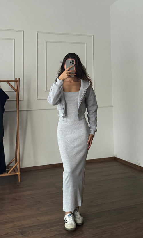 Lena Hoodie Elbise Gri Takım