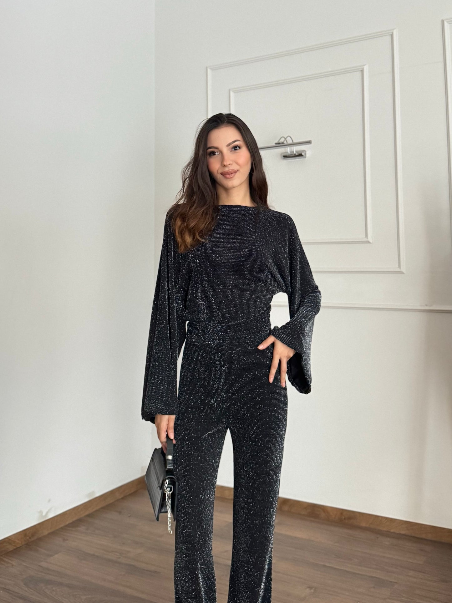 Starlight Bluz Pantolon Siyah Simli Takım