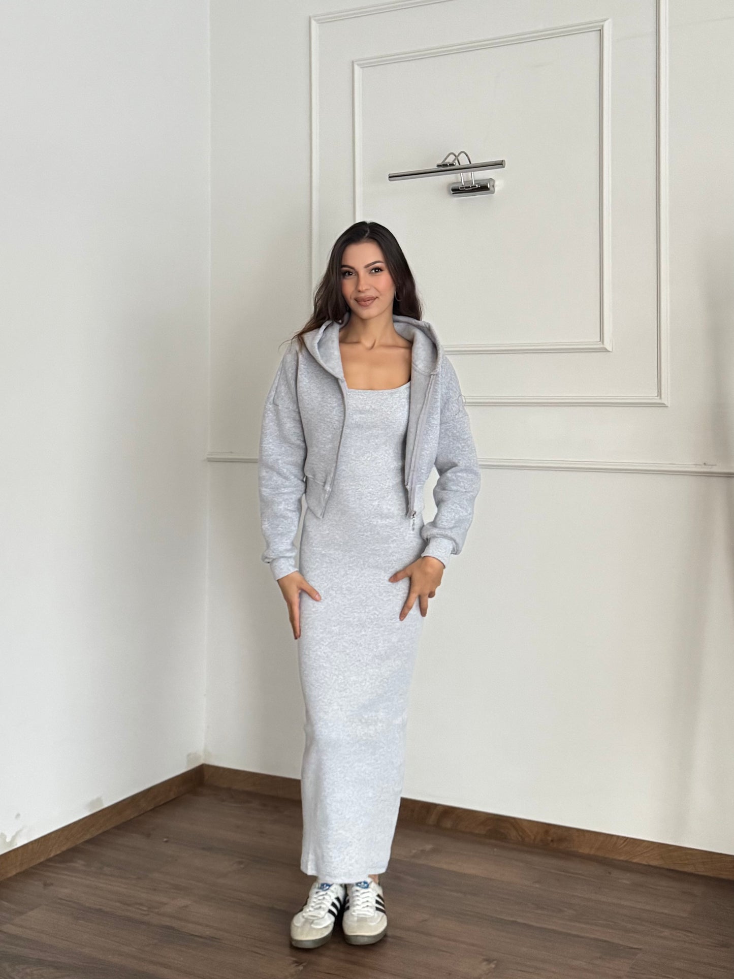 Lena Hoodie Elbise Gri Takım
