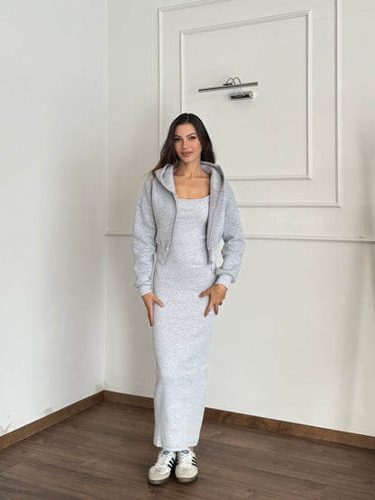 Lena Hoodie Elbise Gri Takım