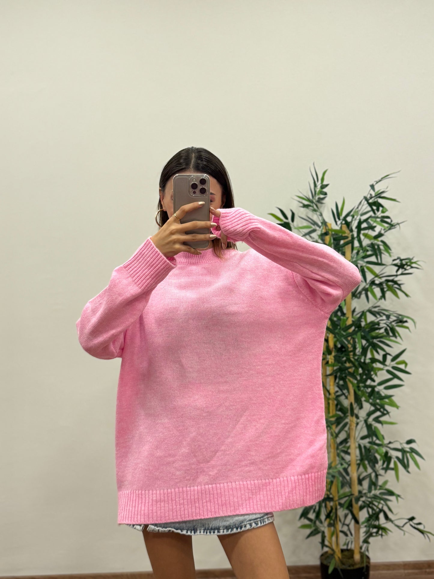 Massi Oversize Şeker Pembesi Kazak