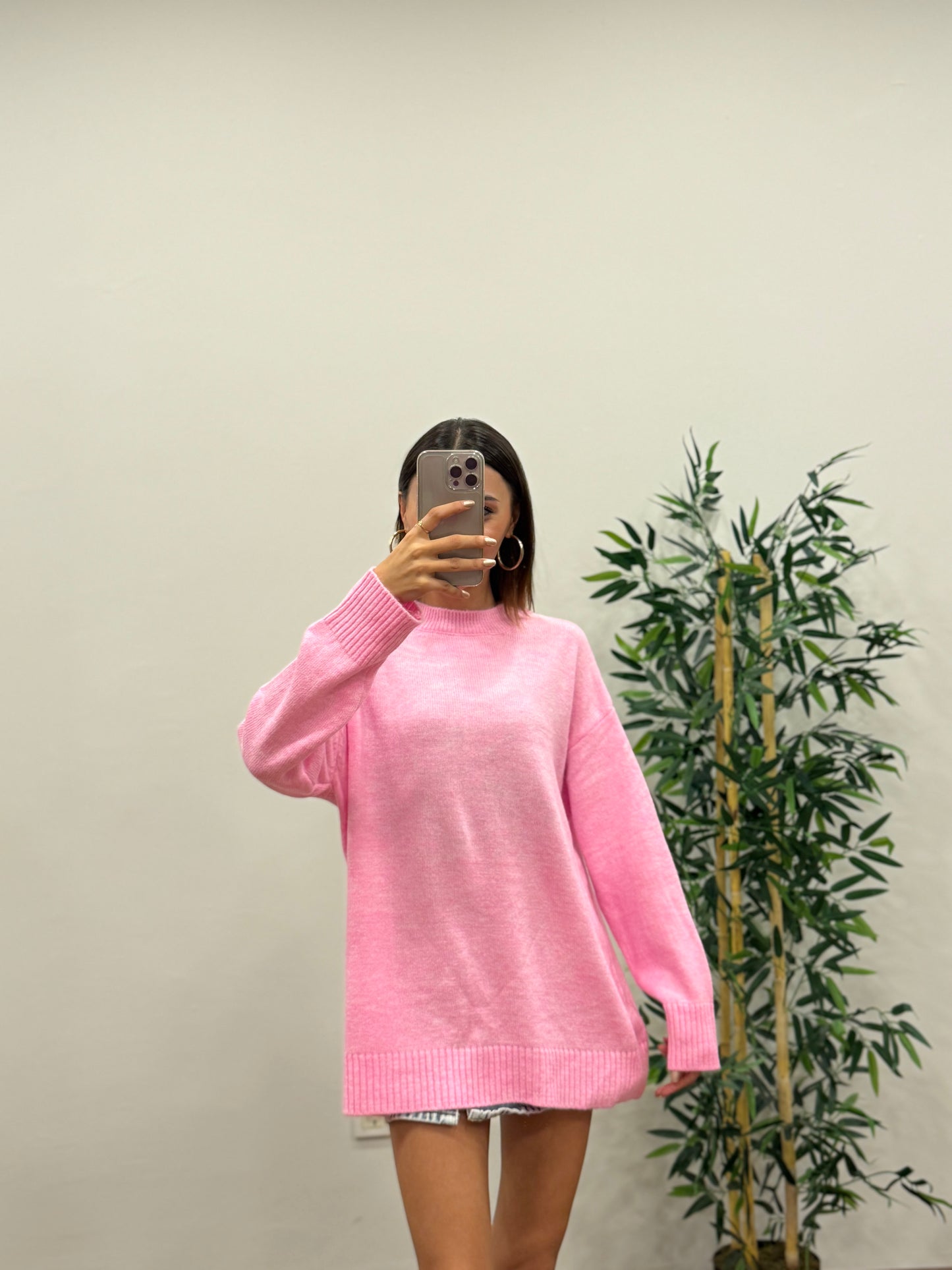 Massi Oversize Şeker Pembesi Kazak