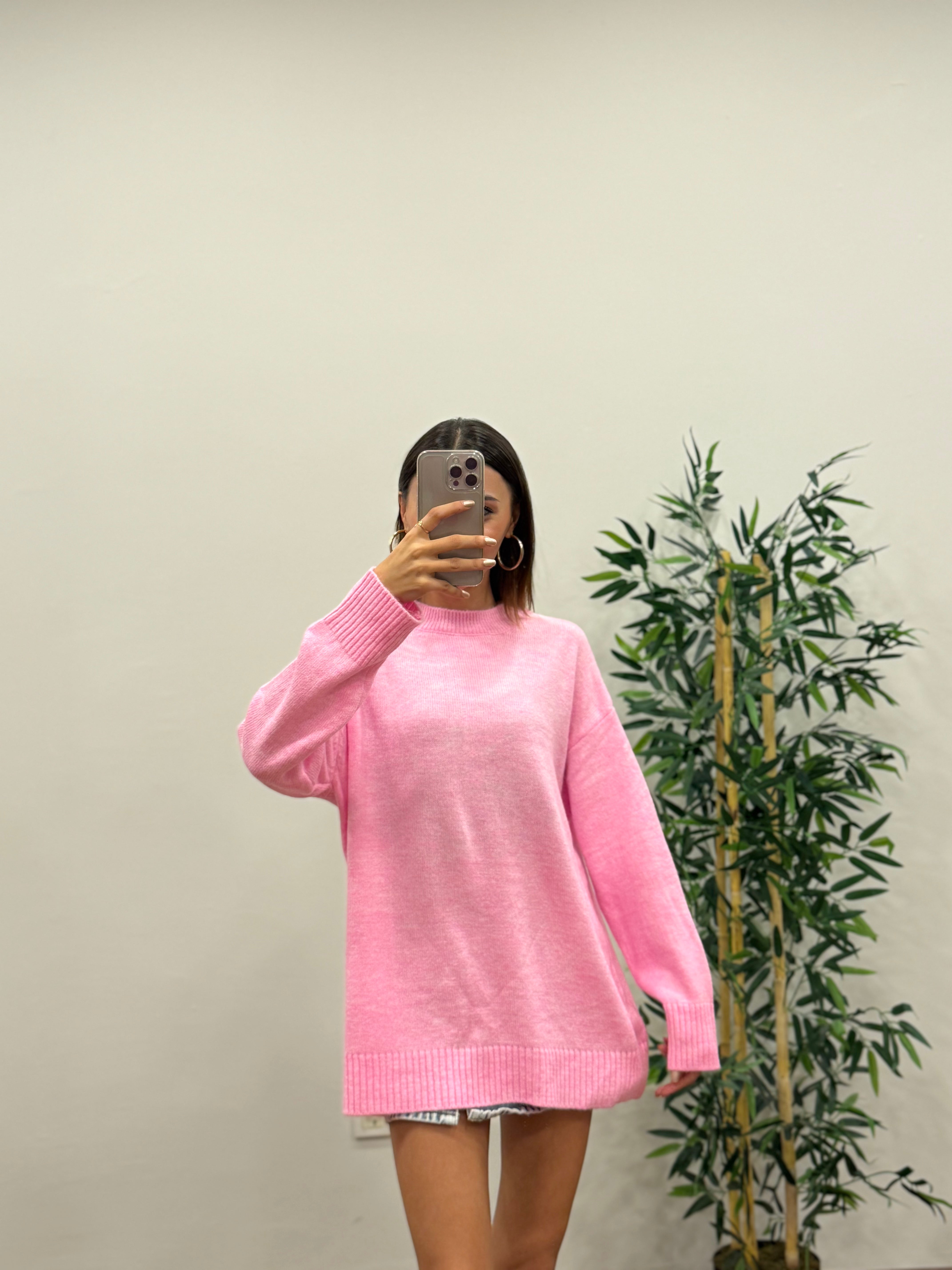 Massi Oversize Şeker Pembesi Kazak