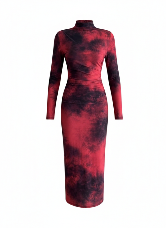 Batik Desen Kırmızı Elbise