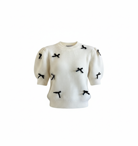 Kurdela Detay Kısa Kol Kazak Beyaz