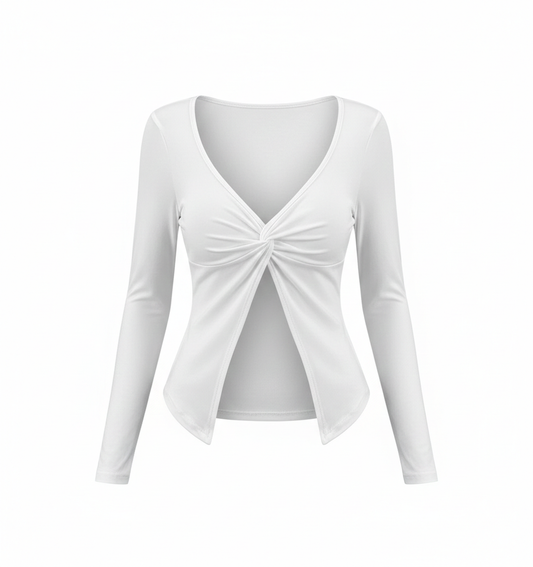 Burgu Detay Beyaz  Bluz