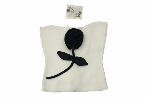 Straplez Gül Detay Beyaz Bluz