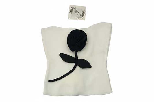 Straplez Gül Detay Beyaz Bluz