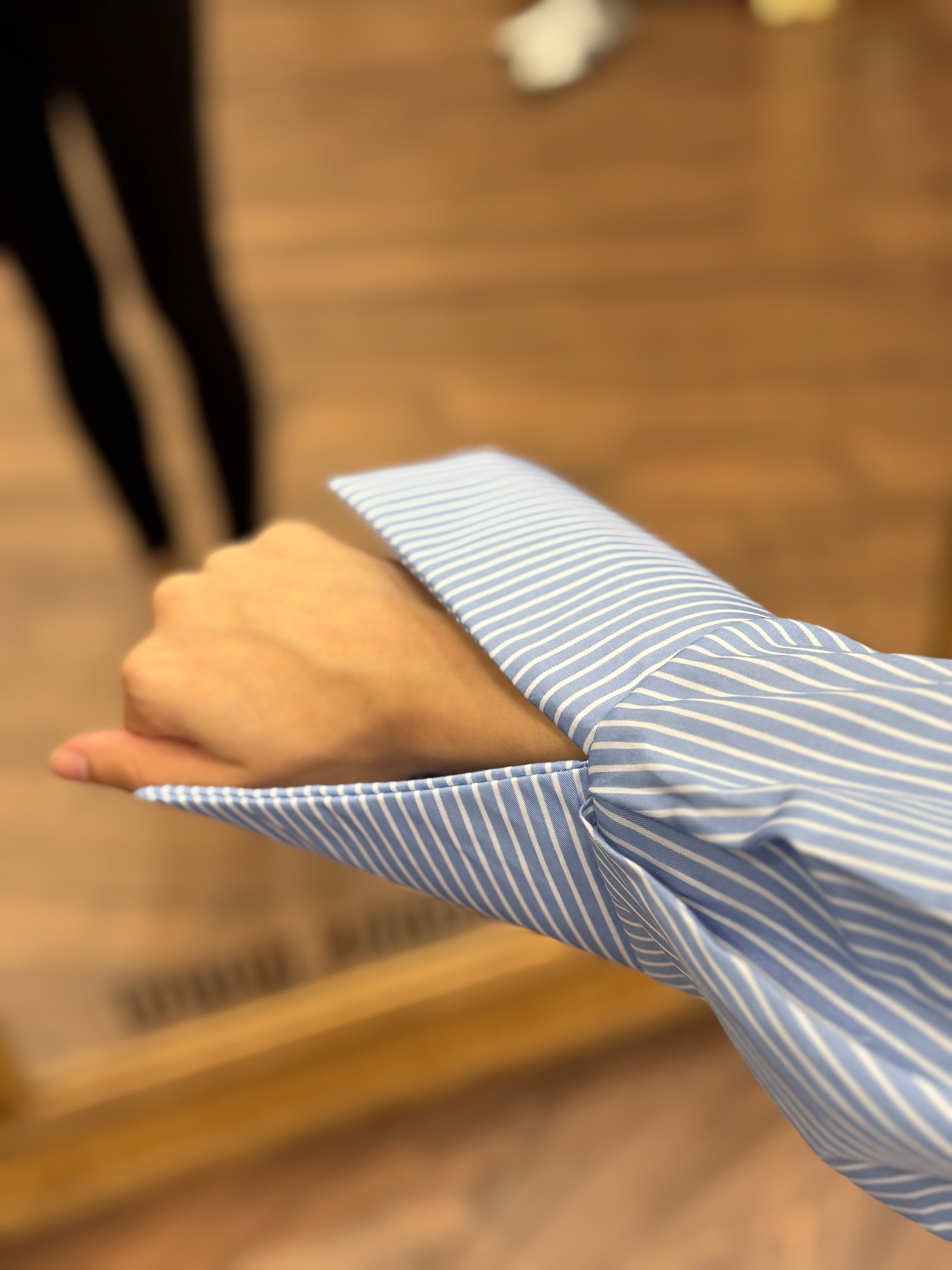 Bağlamalı Çizgi Desen Mavi Gömlek