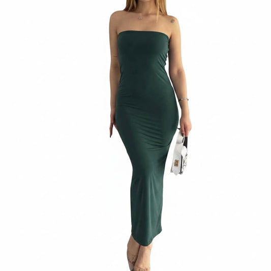 Kadın Yeşil Straplez Maxi Elbise