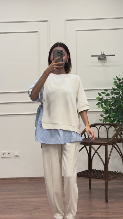 Tunik Pantolon Beyaz İkili Takım